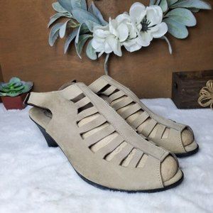 Arche Sandal Womens 41 Tan Cage Slingback Open Toe Heels Suede